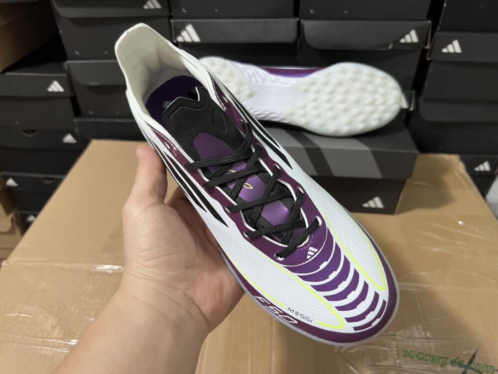 Adidas F50 Elite TF Low-Tops Football Shoes - White/Black/Purple