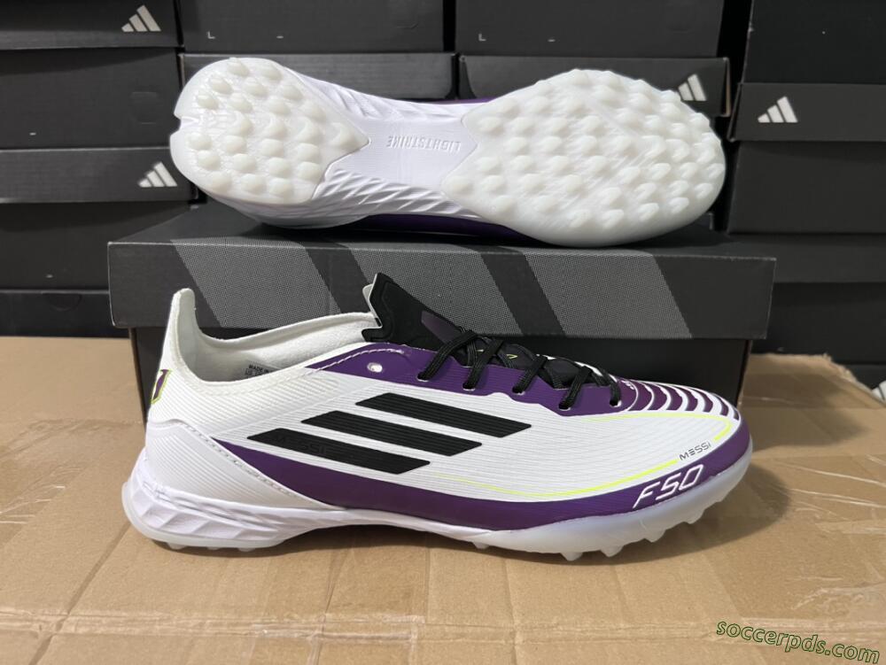 Adidas F50 Elite TF Low-Tops Football Shoes - White/Black/Purple