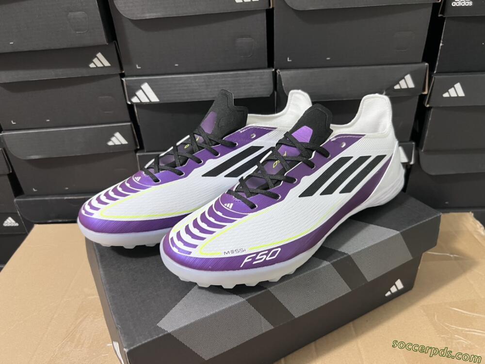Adidas F50 Elite TF Low-Tops Football Shoes - White/Black/Purple