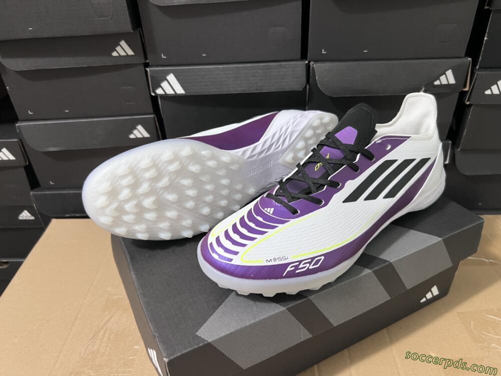 Adidas F50 Elite TF Low-Tops Football Shoes - White/Black/Purple