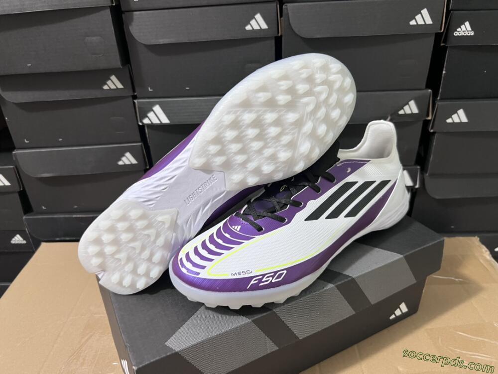 Adidas F50 Elite TF Low-Tops Football Shoes - White/Black/Purple