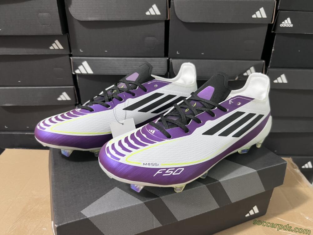 Messi x Adidas F50 Elite FG Low-Tops Football Boots - White/Black/Purple