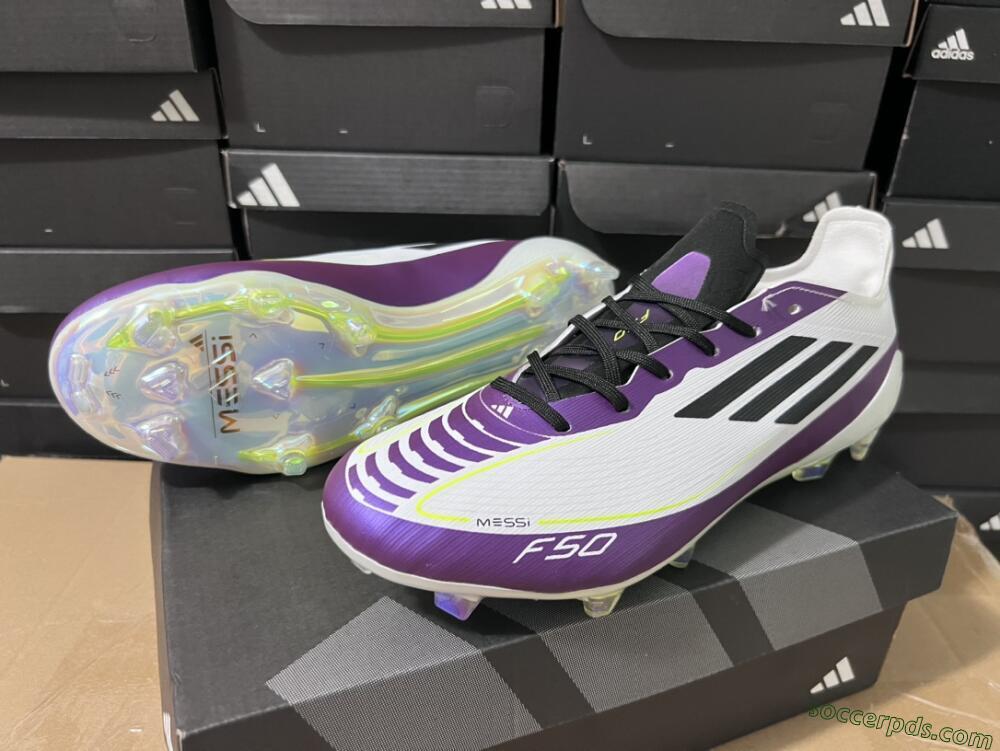 Messi x Adidas F50 Elite FG Low-Tops Football Boots - White/Black/Purple