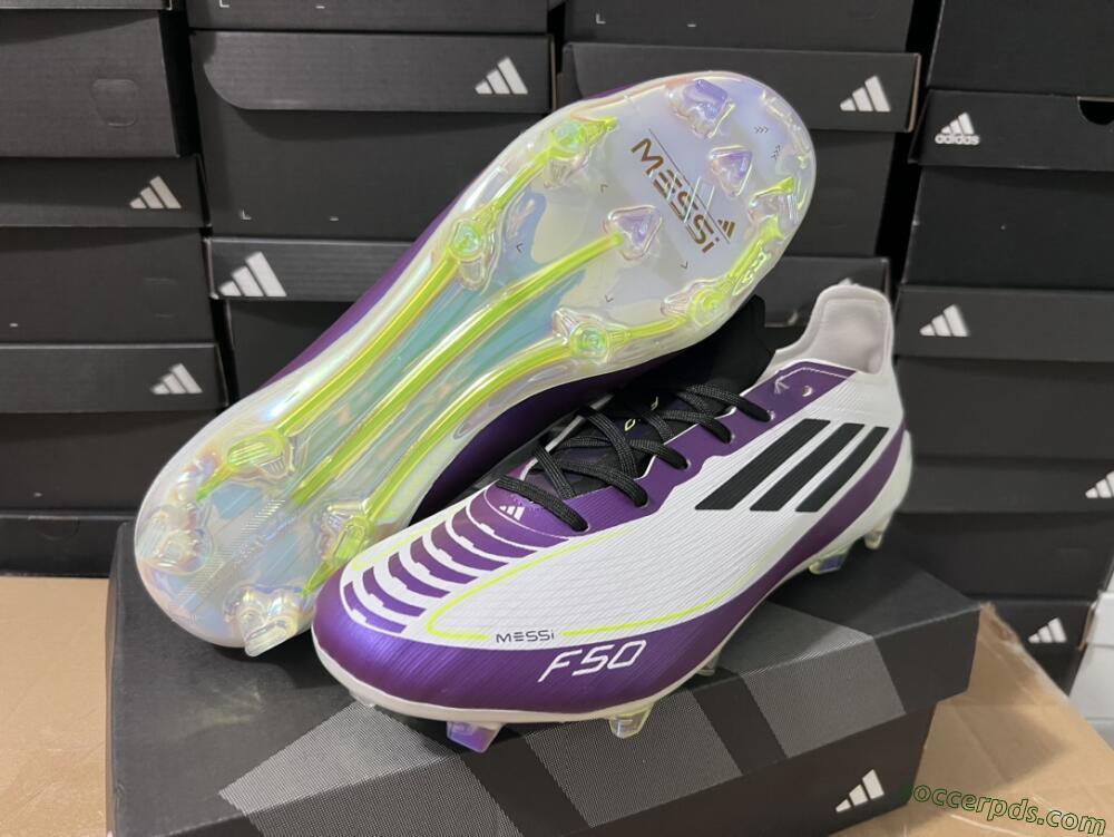 Messi x Adidas F50 Elite FG Low-Tops Football Boots - White/Black/Purple