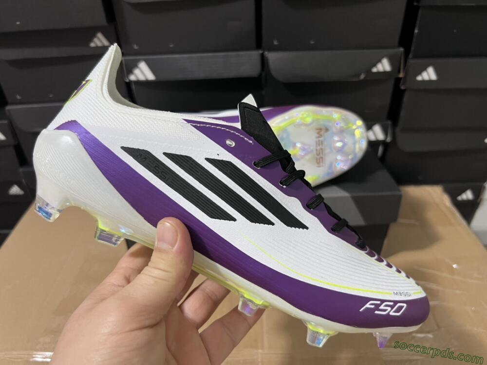 Messi x Adidas F50 Elite FG Low-Tops Football Boots - White/Black/Purple