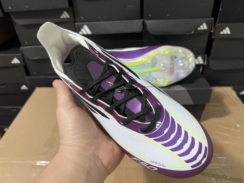 Messi x Adidas F50 Elite FG Low-Tops Football Boots - White/Black/Purple