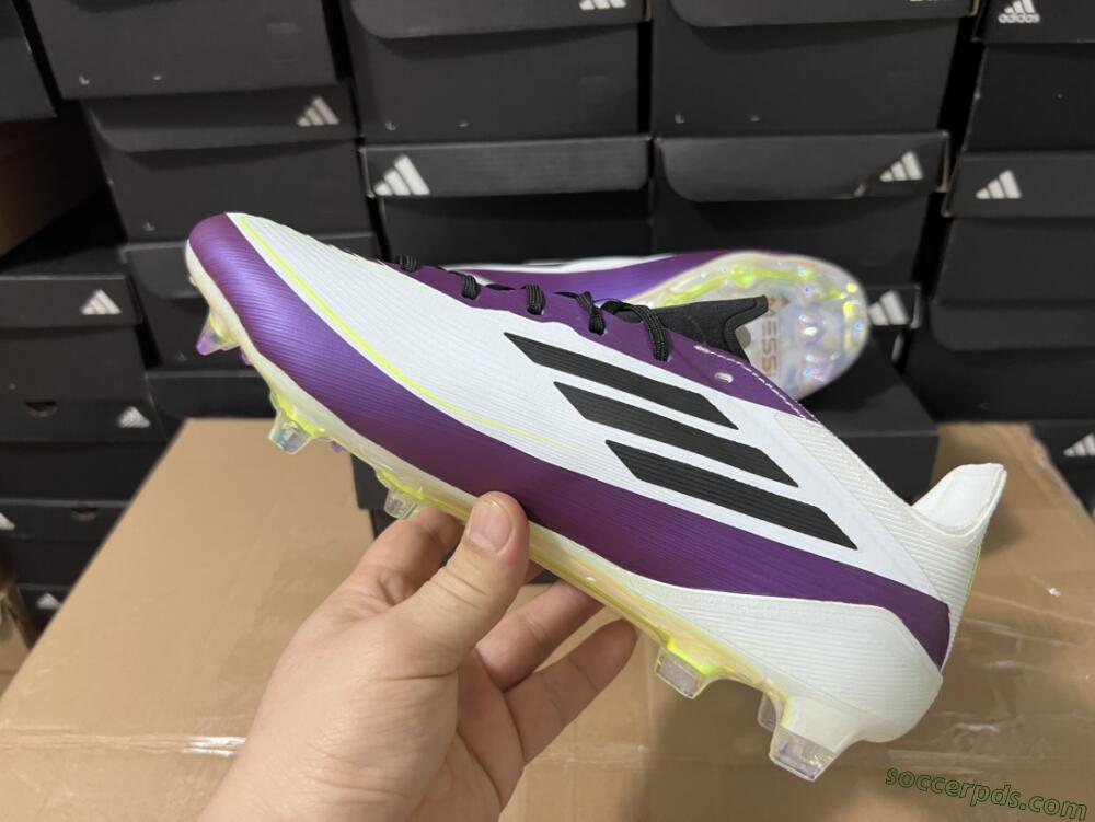 Messi x Adidas F50 Elite FG Low-Tops Football Boots - White/Black/Purple