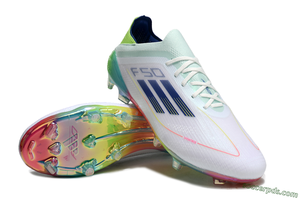 Adidas F50 Elite FG Low-Tops Football Boots - White/Blue/Yellow/Gold 3