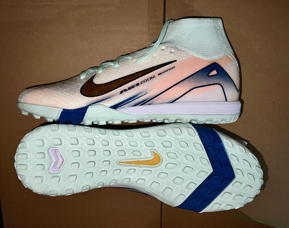 Nike Air Zoom Mercurial Superfly 10 Elite TF High-Tops Football Shoes - White/Gold/Blue/Pink