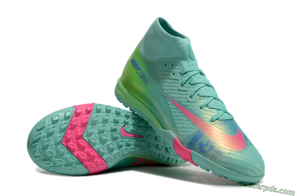 Nike Air Zoom Mercurial Superfly 10 Elite TF High-Tops Football Shoes - Jade/Pink/Blue 3