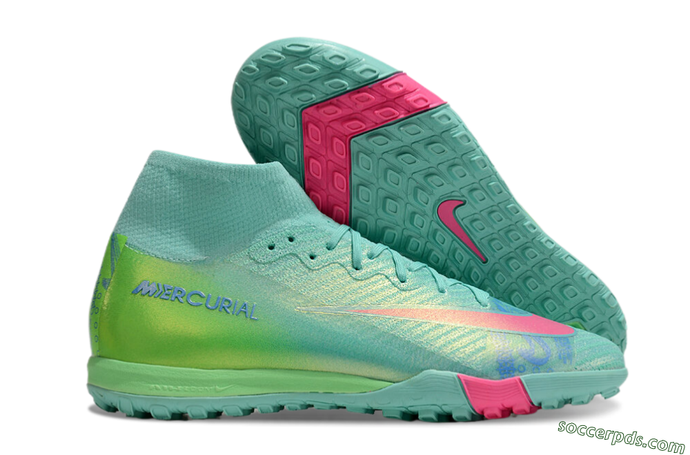 Nike Air Zoom Mercurial Superfly 10 Elite TF High-Tops Football Shoes - Jade/Pink/Blue 1