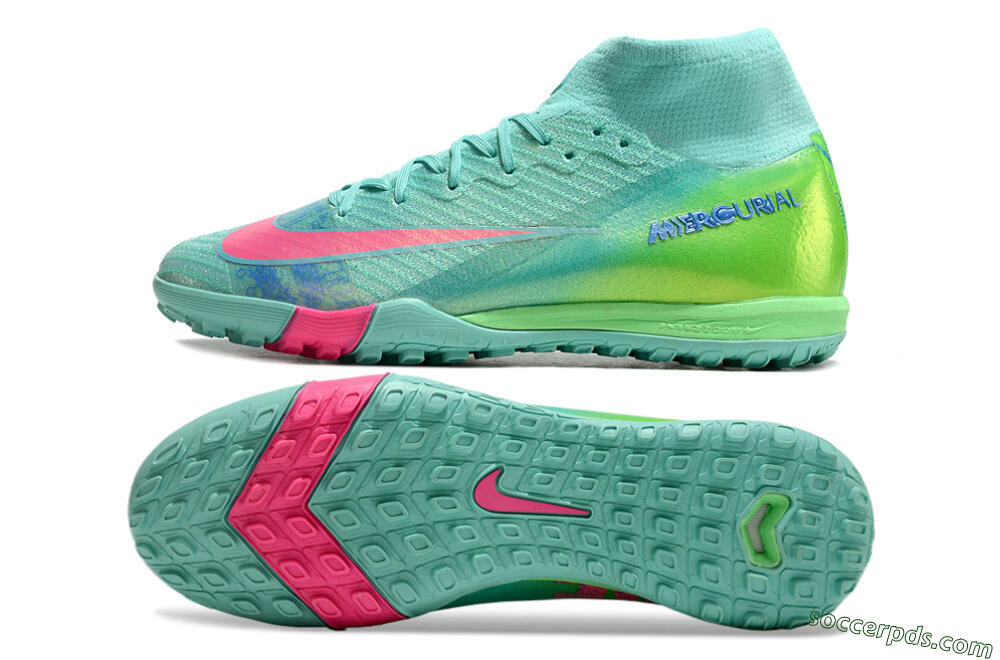 Nike Air Zoom Mercurial Superfly 10 Elite TF High-Tops Football Shoes - Jade/Pink/Blue 0