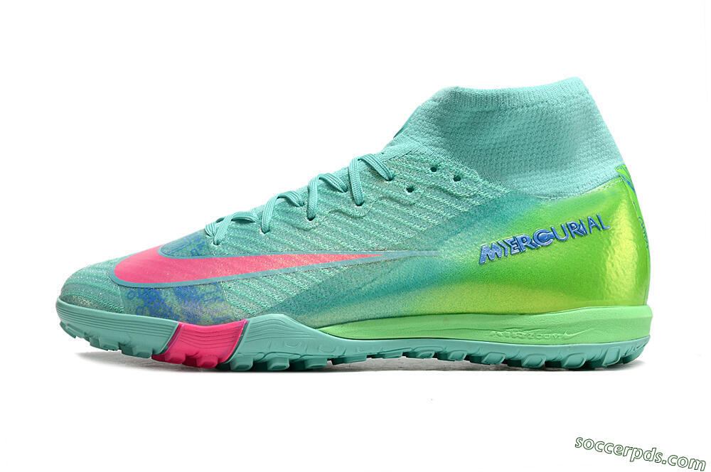 Nike Air Zoom Mercurial Superfly 10 Elite TF High-Tops Football Shoes - Jade/Pink/Blue 2