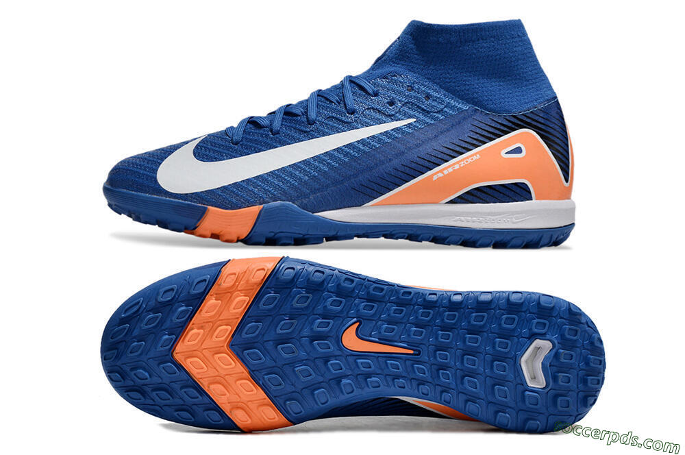 Nike Air Zoom Mercurial Superfly 10 Elite TF High-Tops Football Shoes - Blue/White/Orange 0