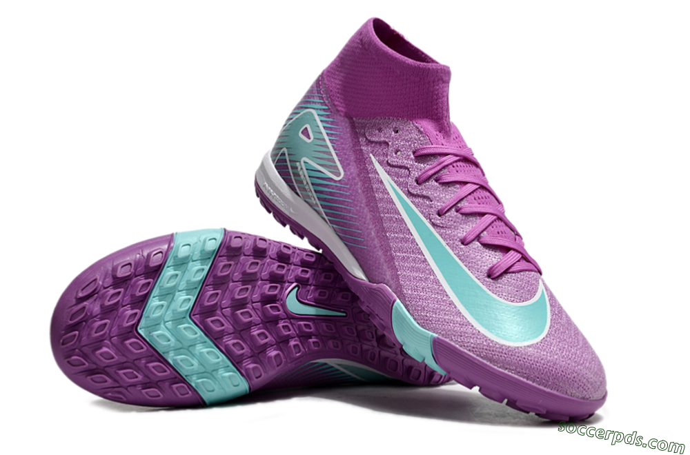Nike Air Zoom Mercurial Superfly 10 Elite TF High-Tops Football Shoes - Purple/Jade/White 3