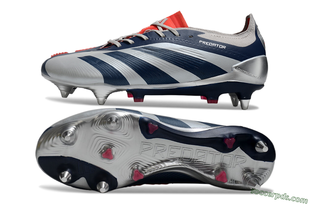 Adidas Predator 24 Elite SG Low-Tops Football Boots - Silver/Blue/Red 0
