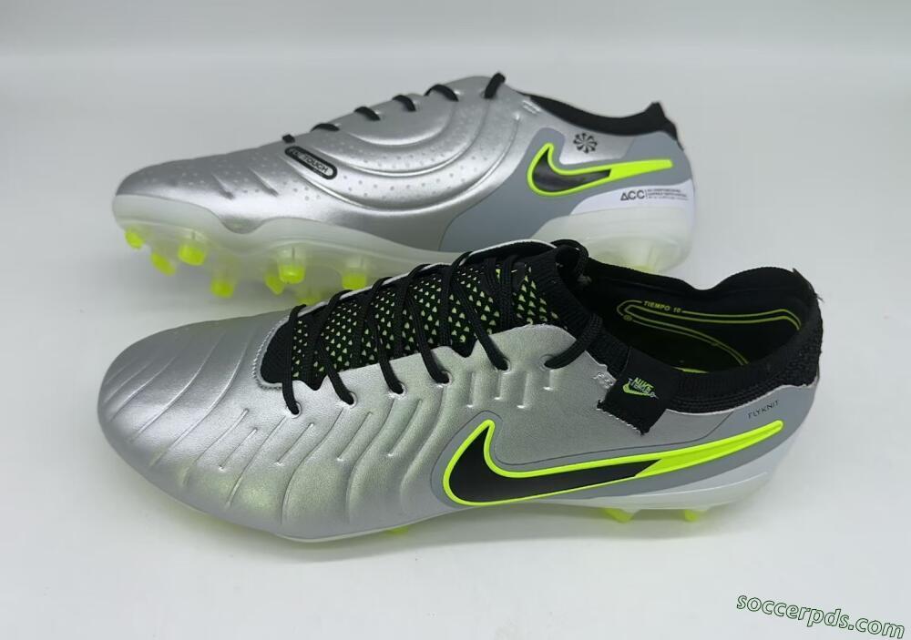 Nike Tiempo Legend 10 Elite AG Low-Tops Football Boots - Silver/Black/Yellow