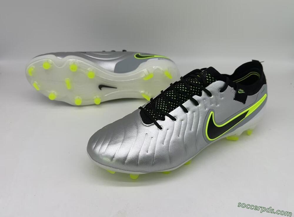 Nike Tiempo Legend 10 Elite AG Low-Tops Football Boots - Silver/Black/Yellow