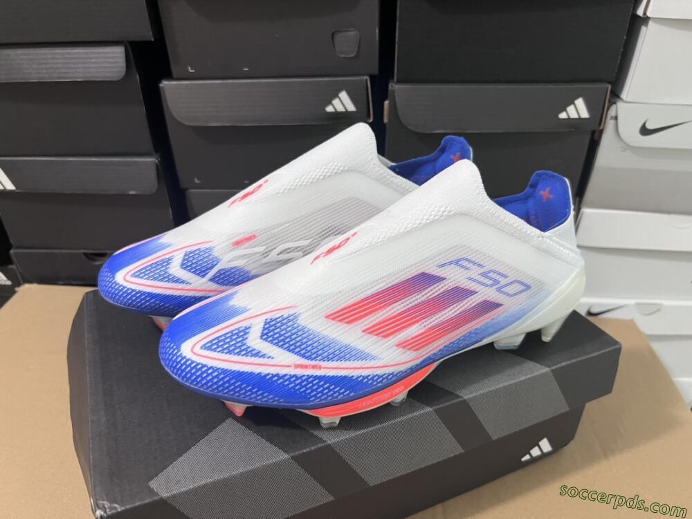 Adidas F50+ Lightstrike Pro Laceless FG Low-Tops Football Boots - Cloud White/Solar Red/Lucid Blue