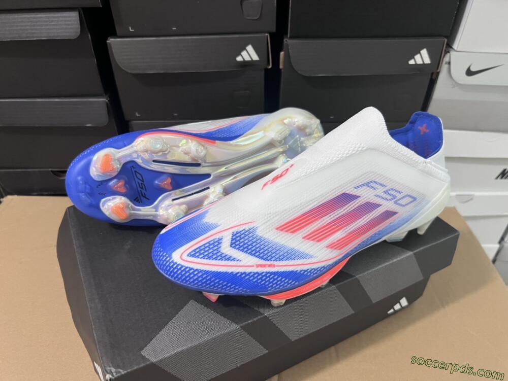 Adidas F50+ Lightstrike Pro Laceless FG Low-Tops Football Boots - Cloud White/Solar Red/Lucid Blue