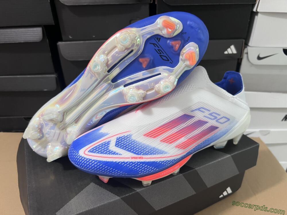 Adidas F50+ Lightstrike Pro Laceless FG Low-Tops Football Boots - Cloud White/Solar Red/Lucid Blue