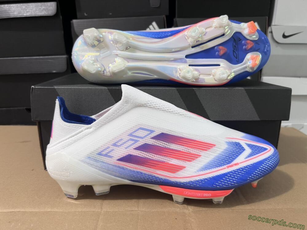 Adidas F50+ Lightstrike Pro Laceless FG Low-Tops Football Boots - Cloud White/Solar Red/Lucid Blue