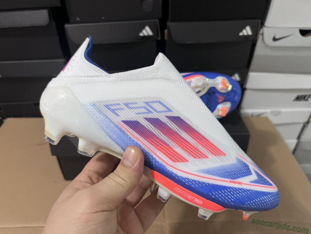 Adidas F50+ Lightstrike Pro Laceless FG Low-Tops Football Boots - Cloud White/Solar Red/Lucid Blue