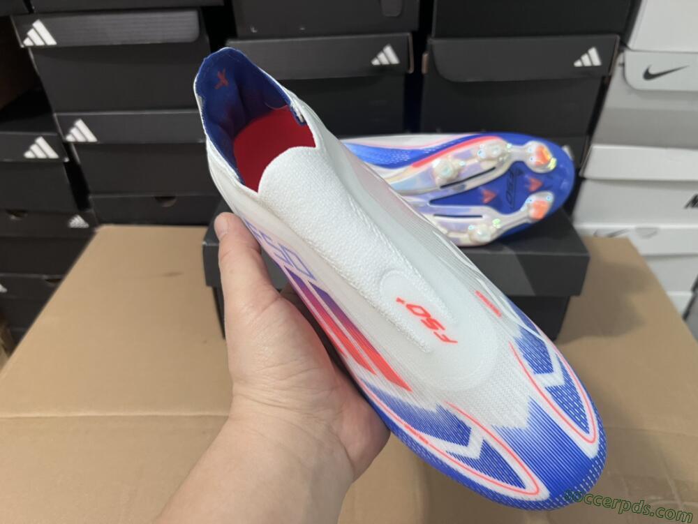 Adidas F50+ Lightstrike Pro Laceless FG Low-Tops Football Boots - Cloud White/Solar Red/Lucid Blue