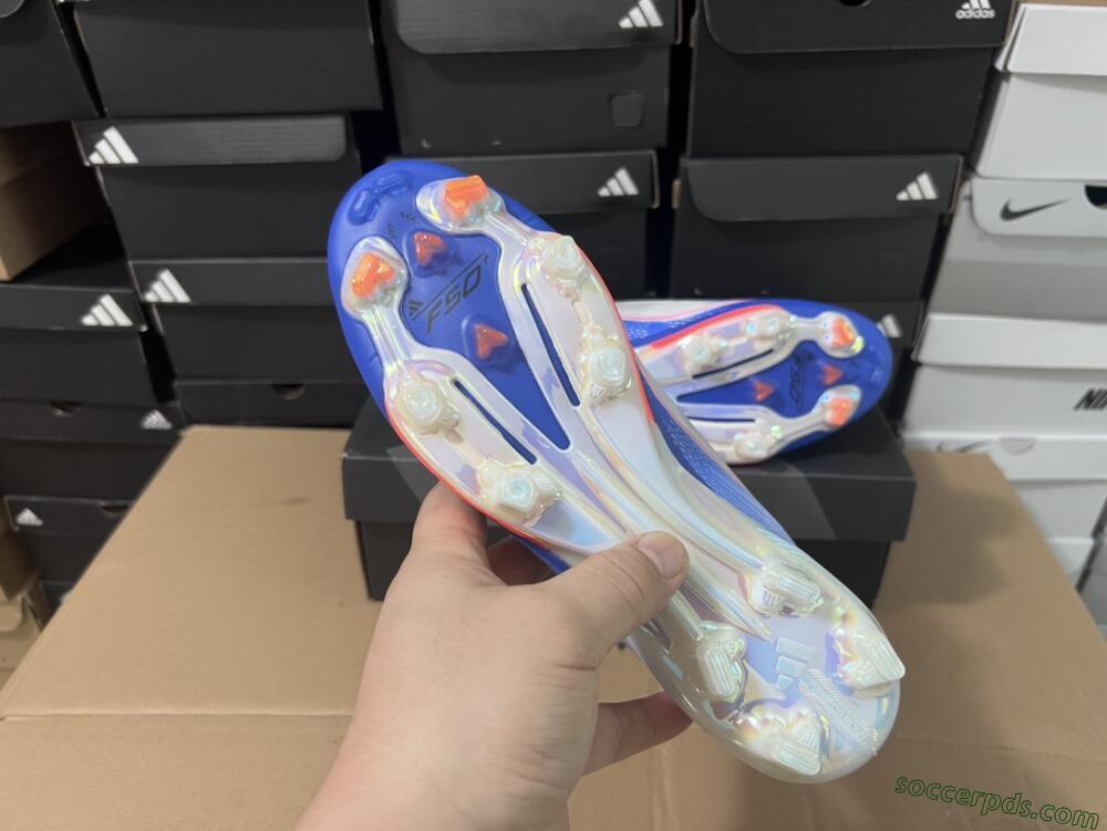 Adidas F50+ Lightstrike Pro Laceless FG Low-Tops Football Boots - Cloud White/Solar Red/Lucid Blue