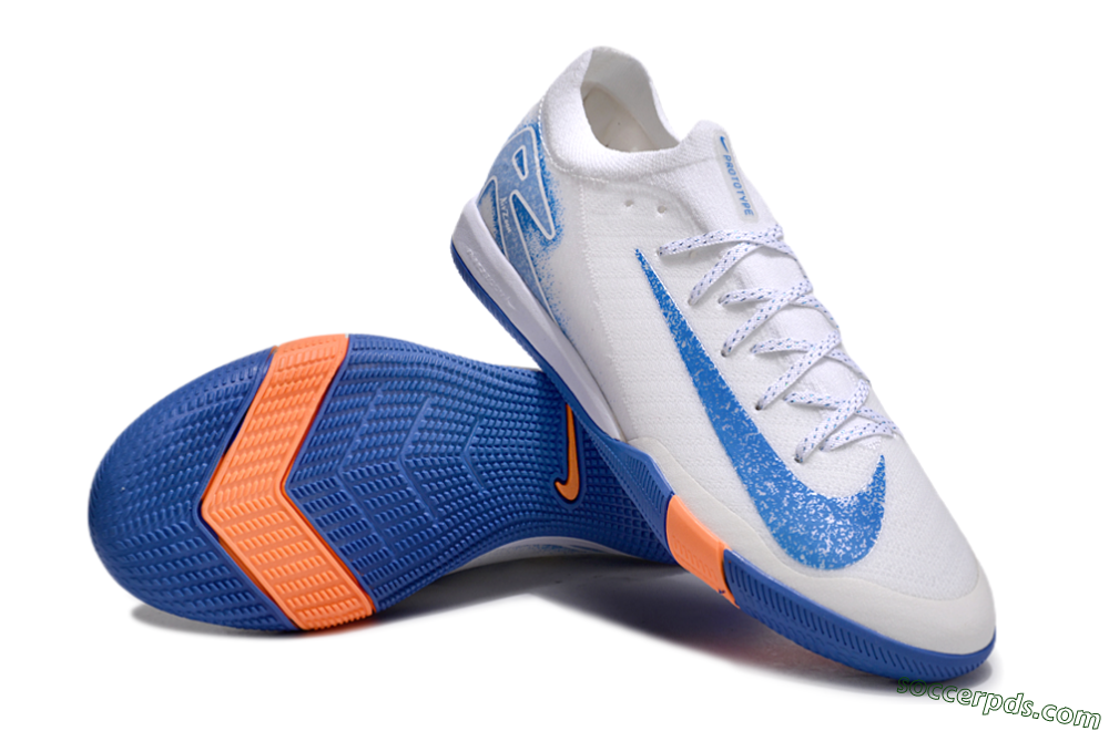 Nike Air Zoom Mercurial Vapor 16 Elite IC Low-Tops Football Shoes - White/Blue/Orange 4