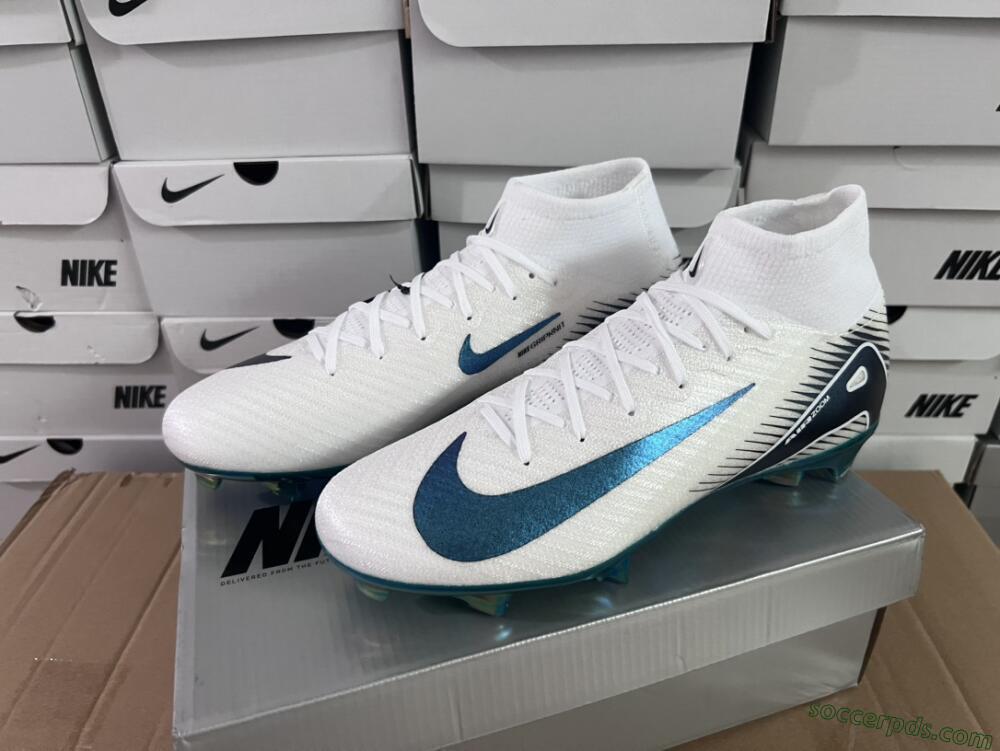 Nike Air Zoom Mercurial Superfly 10 Elite FG High-Tops Football Boots - White/Blue/Gold