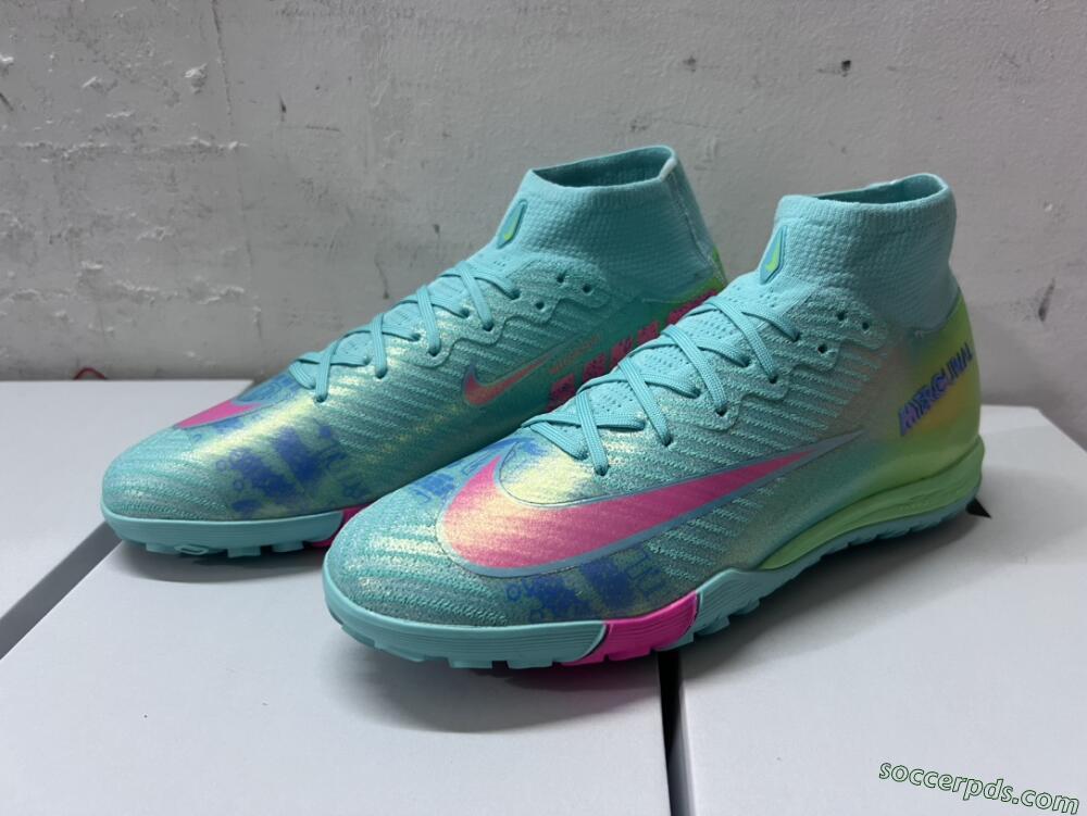 Nike Air Zoom Mercurial Superfly 10 Elite TF High-Tops Football Shoes - Jade/Pink/Blue