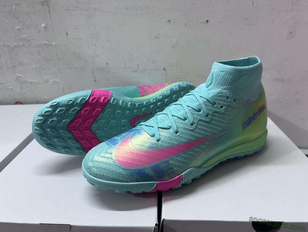 Nike Air Zoom Mercurial Superfly 10 Elite TF High-Tops Football Shoes - Jade/Pink/Blue
