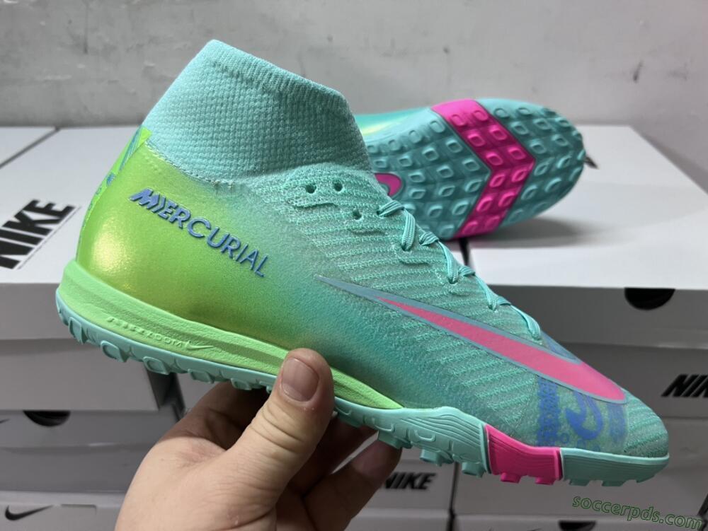 Nike Air Zoom Mercurial Superfly 10 Elite TF High-Tops Football Shoes - Jade/Pink/Blue