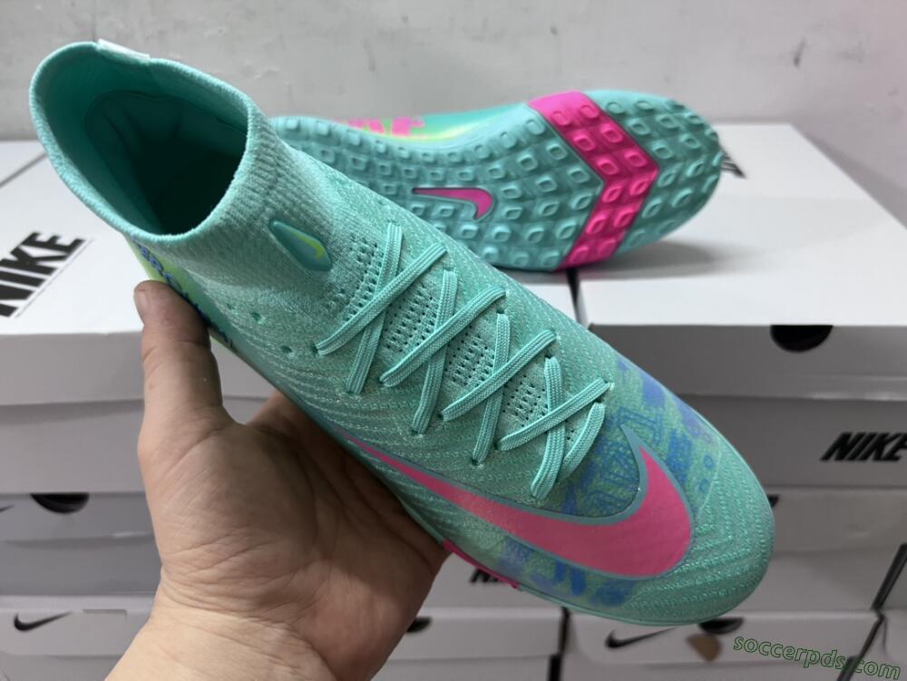 Nike Air Zoom Mercurial Superfly 10 Elite TF High-Tops Football Shoes - Jade/Pink/Blue
