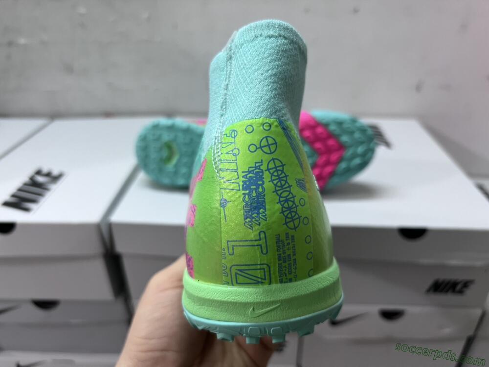 Nike Air Zoom Mercurial Superfly 10 Elite TF High-Tops Football Shoes - Jade/Pink/Blue