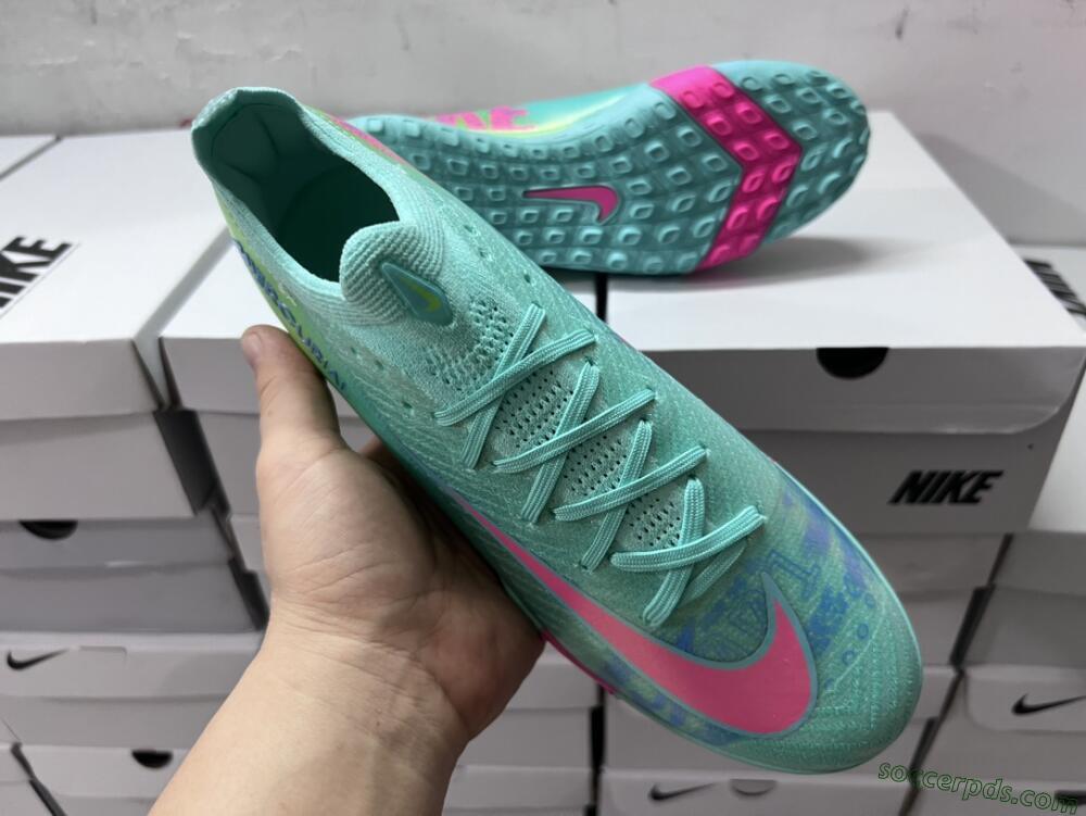 Nike Air Zoom Mercurial Vapor 16 Elite TF Low-Tops Football Shoes - Jade/Pink/Blue