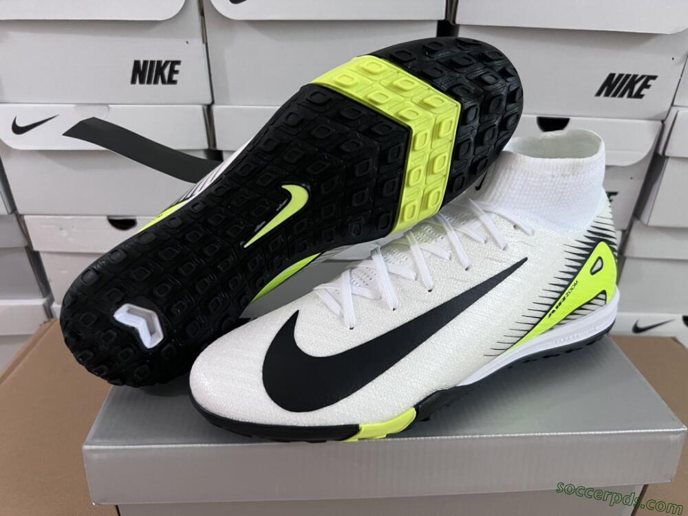 Nike Air Zoom Mercurial Superfly 10 Elite TF High-Tops Football Shoes - White/Black/Yellow