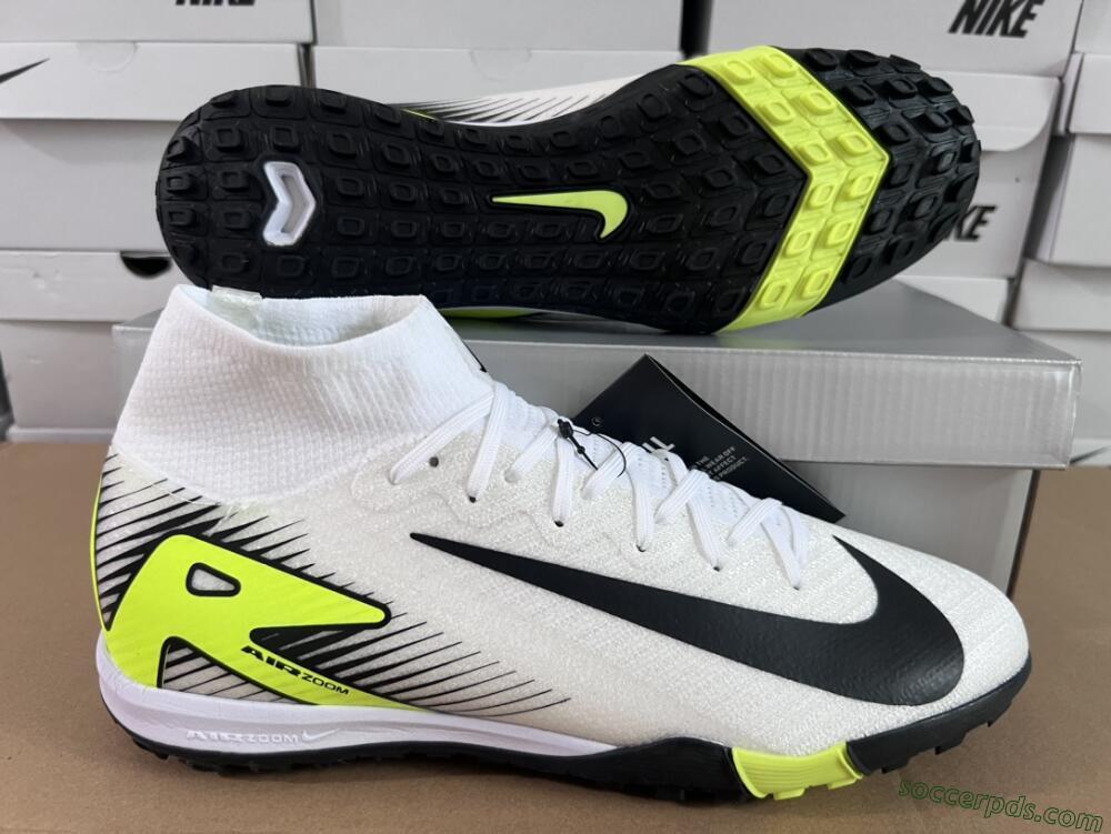 Nike Air Zoom Mercurial Superfly 10 Elite TF High-Tops Football Shoes - White/Black/Yellow