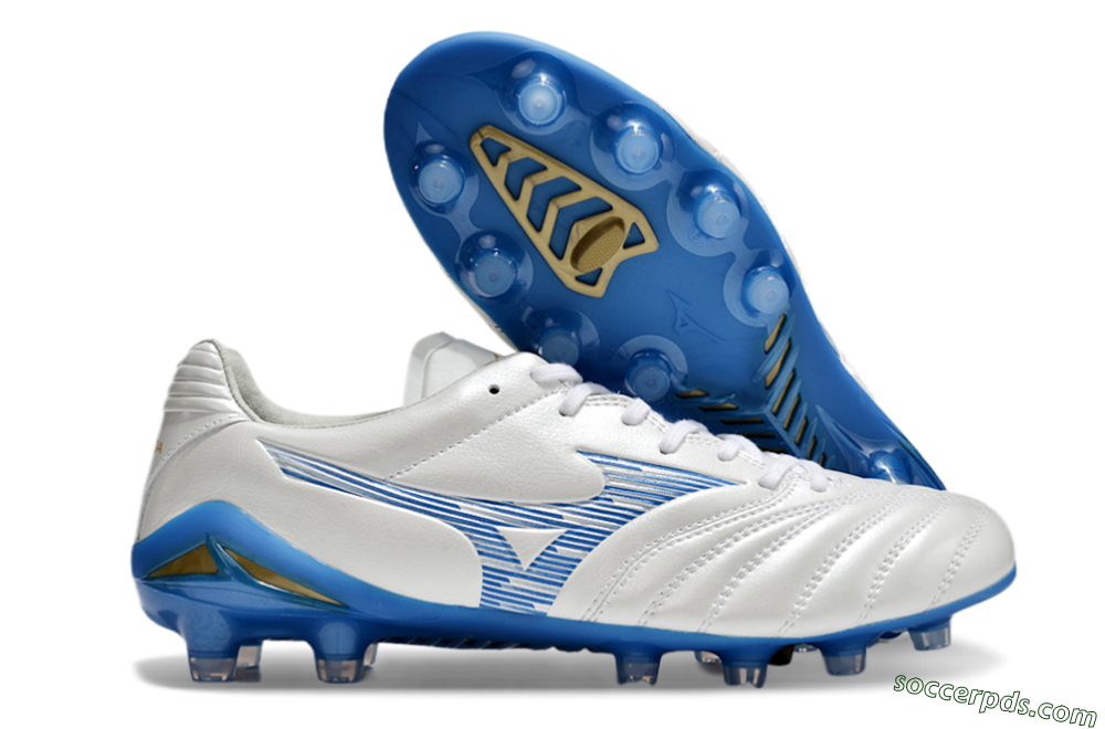 Mizuno Morelia Neo 4 FG Low-Tops Football Boots - White/Blue/Gold 1