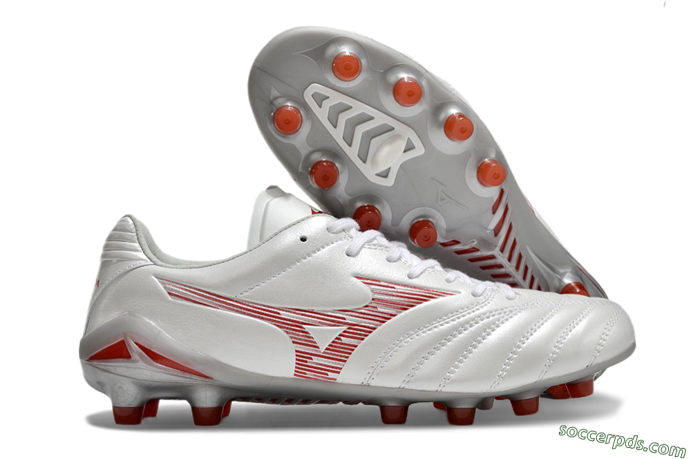 Mizuno Morelia Neo 4 FG Low-Tops Football Boots - White/Silver/Red 1