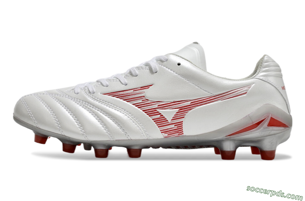 Mizuno Morelia Neo 4 FG Low-Tops Football Boots - White/Silver/Red 2