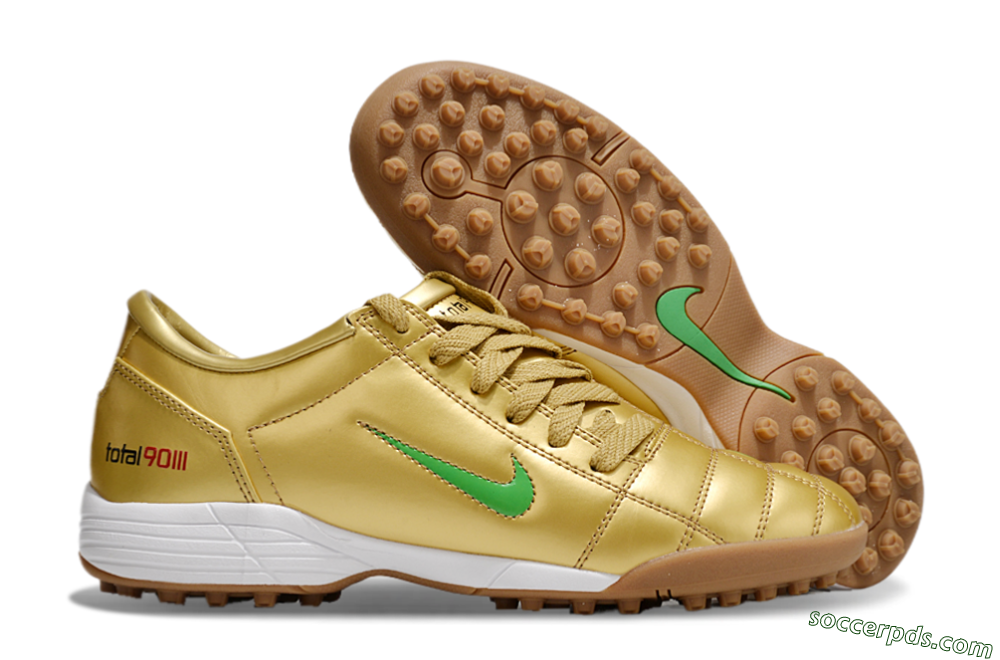 Nike Total 90 II TF Low-Tops Football Shoes - Gold/Green/White 1