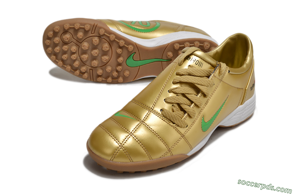 Nike Total 90 II TF Low-Tops Football Shoes - Gold/Green/White 3
