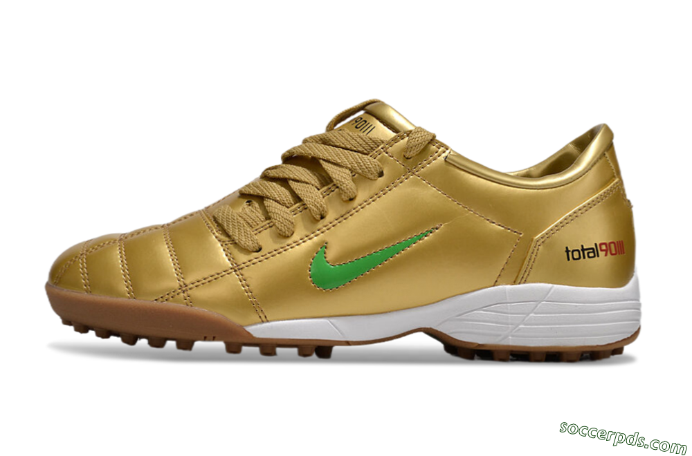 Nike Total 90 II TF Low-Tops Football Shoes - Gold/Green/White 2