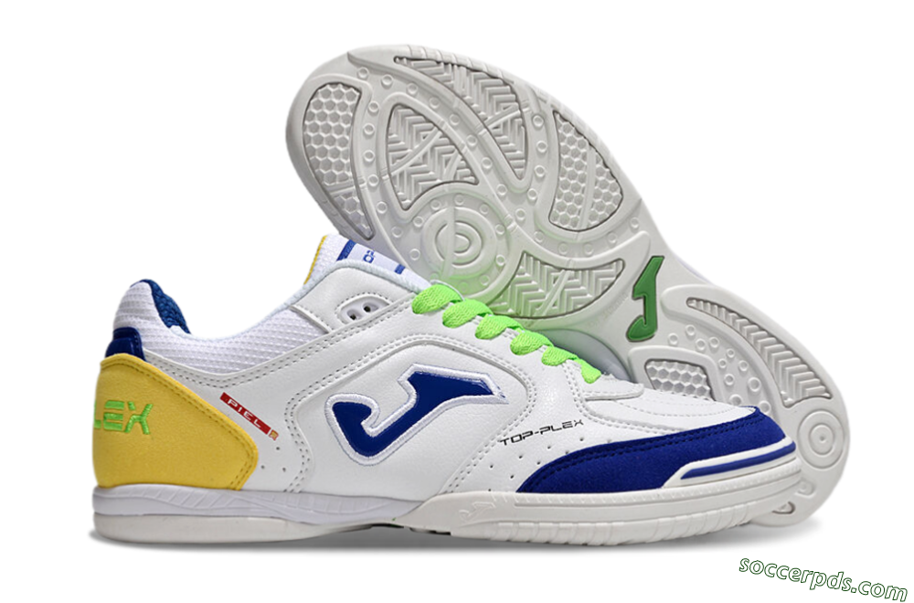 Joma Top Flex IC Low-Tops Football Shoes - White/Blue/Yellow 1