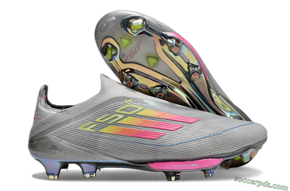 Adidas F50+ Lightstrike Elite Laceless FG Low-Tops Football Boots - Grey/Pink/Yellow 1