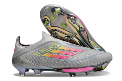 Adidas F50+ Lightstrike Elite Laceless FG Low-Tops Football Boots - Grey/Pink/Yellow