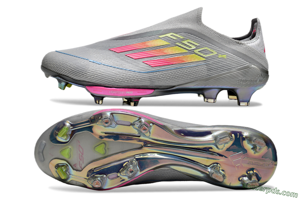 Adidas F50+ Lightstrike Elite Laceless FG Low-Tops Football Boots - Grey/Pink/Yellow 0