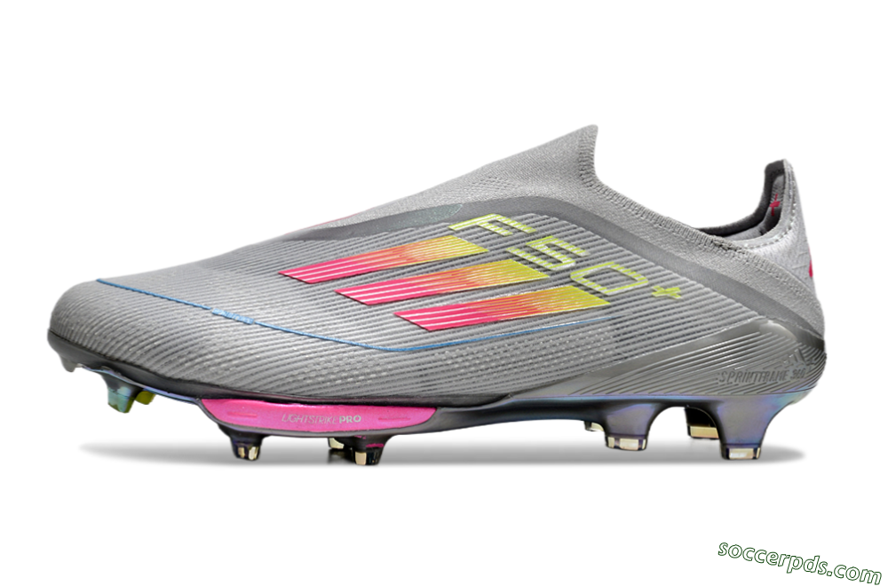 Adidas F50+ Lightstrike Elite Laceless FG Low-Tops Football Boots - Grey/Pink/Yellow 2